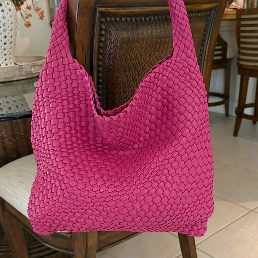 Hot Pink Woven Tote Bag - Picture 1 of 2